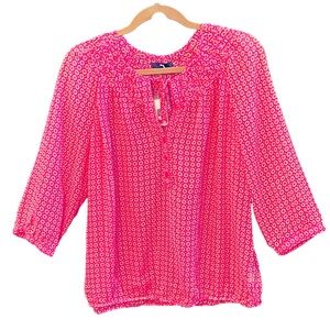 NWT GAP Sheer Floral Daisy Print Lightweight Pink Blouse size Large